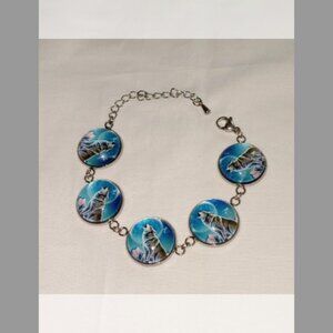 Wolf Cabochon Charm Bracelet